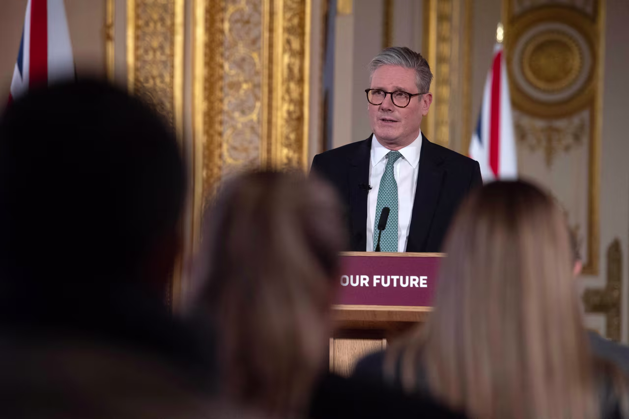 Britain's Prime Minister Keir Starmer speaks during a press conference after hosting a summit of European leaders at Lancaster House in London on Sunday.