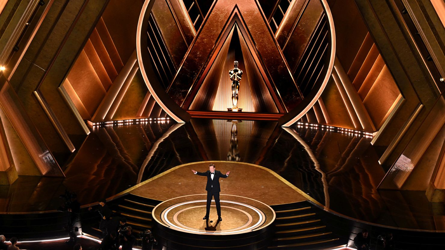 US comedian and host Conan O'Brien speaks onstage during the 97th Annual Academy Awards at the Dolby Theatre in Hollywood, California on March 2, 2025.
