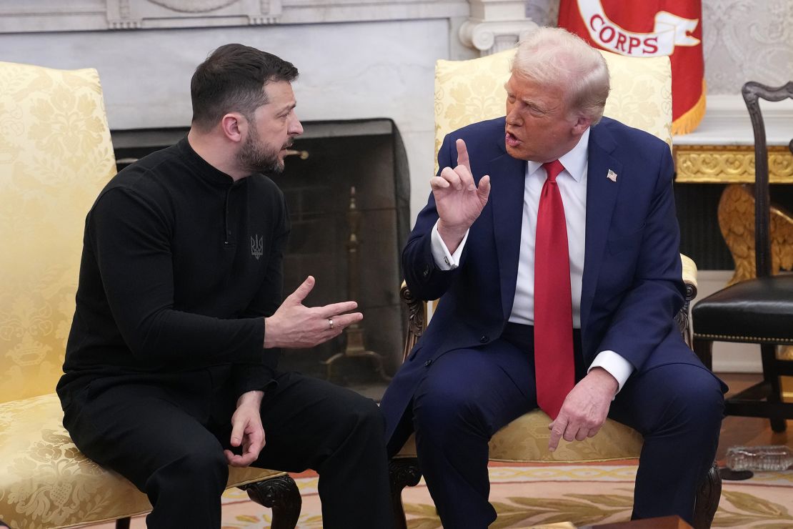 President Donald Trump and Ukrainian President Volodymyr Zelensky meet in the Oval Office at the White House on February 28, 2025 in Washington, DC.