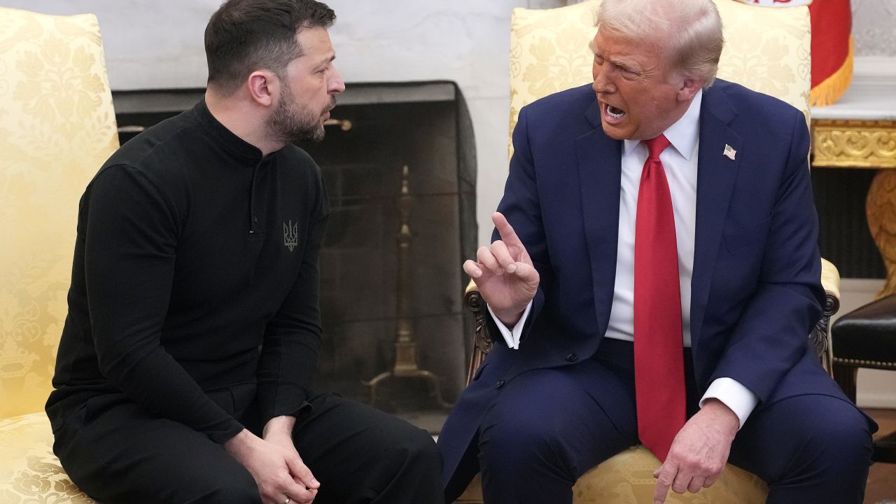 WASHINGTON, DC - FEBRUARY 28: U.S. President Donald Trump and Ukrainian President Volodymyr Zelensky meet in the Oval Office at the White House on February 28, 2025 in Washington, DC. Trump and Zelensky are meeting today to negotiate a preliminary agreement on sharing Ukraine’s mineral resources that Trump says will allow America to recoup aid provided to Kyiv while ing Ukraine’s economy. (Photo by Andrew Harnik/Getty Images)