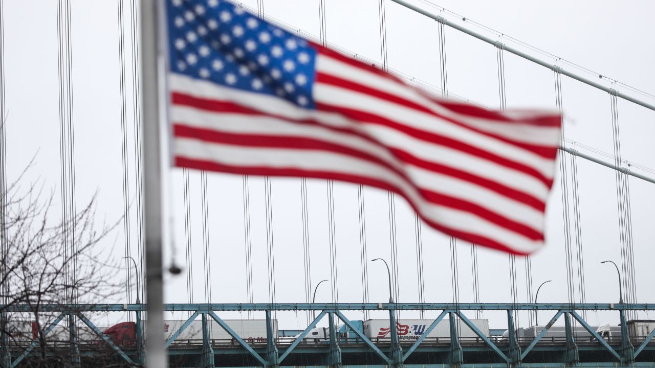 WINDSOR, CANADA - MARCH 4: Trucks cross the Ambassador Bridge between Windsor, Canada and Detroit, Michigan on the first day of President Donald Trump's new 25% tariffs on goods from Canada and Mexico on March 4, 2025 in Windsor, Canada. U.S. President Trump is also adding another 10% tariff on imports from China, bringing the tariffs on that country's goods to 20%. (Photo by Bill Pugliano/Getty Images)