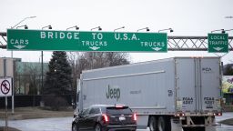 WINDSOR, CANADA - MARCH 4: A truck heads to the Ambassador Bridge between Windsor, Canada and Detroit, Michigan on the first day of President Donald Trump's new 25% tariffs on goods from Canada and Mexico on March 4, 2025 in Windsor, Canada. President Trump is also adding another 10% tariff on imports from China, bringing the tariffs on that country's goods to 20%.  (Photo by Bill Pugliano/Getty Images)