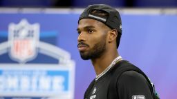 Shedeur Sanders of the University of Colorado was in attendance during the NFL Scouting Combine at Lucas Oil Stadium ahead of the NFL Draft.