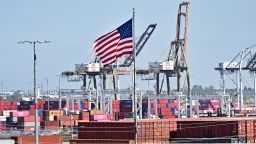 Shipping containers are stacked high at the Port of Long Beach on March 4, 2025 in Long Beach, California, as US President Donald Trump's tariffs on Canada and Mexico take effect. US President Donald Trump could announce a compromise tariff arrangement with Canada and Mexico on March 5, his commerce secretary said in an interview, shortly after sweeping 25-percent levies went into effect.
"I think he's going to work something out with them," Howard Lutnick told Fox Business on Tuesday. "Somewhere in the middle will likely be the outcome, the president moving with the Canadians and Mexicans, but not all the way." (Photo by Frederic J. BROWN / AFP) (Photo by FREDERIC J. BROWN/AFP via Getty Images)