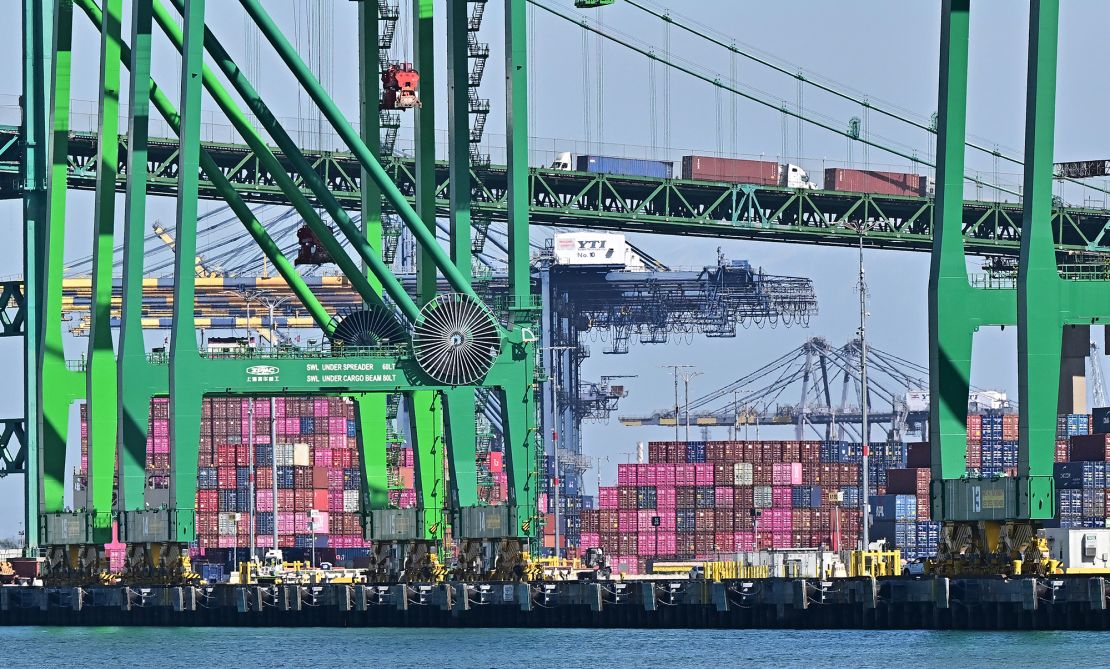 Shipping containers at the Port of Long Beach on March 4, 2025 in Long Beach, California