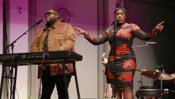 NASHVILLE, TENNESSEE - MARCH 01: Michael Trotter Jr. and Tanya Trotter of The War and Treaty perform at the 36th Annual Nashville Ballet Ball at the Schermerhorn Symphony Center on March 01, 2025 in Nashville, Tennessee. (Photo by Jason Kempin/Getty Images)
