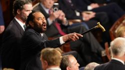 US Representative Al Green (D-TX) (L) disrupts US President Donald Trump as he addressed to a joint session of Congress at the US Capitol in Washington, DC, on March 4, 2025. (Photo by ALLISON ROBBERT / AFP) (Photo by ALLISON ROBBERT/AFP via Getty Images)