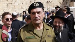 Israel's newly appointed armed forces chief, Lieutenant General Eyal Zamir (C), visits the Western Wall in the old city of Jerusalem on March 5, 2025. Zamir said during his inauguration on March 5 that Israel's mission to defeat Palestinian militant group Hamas was "not accomplished". (Photo by Menahem Kahana / AFP) (Photo by MENAHEM KAHANA/AFP via Getty Images)          