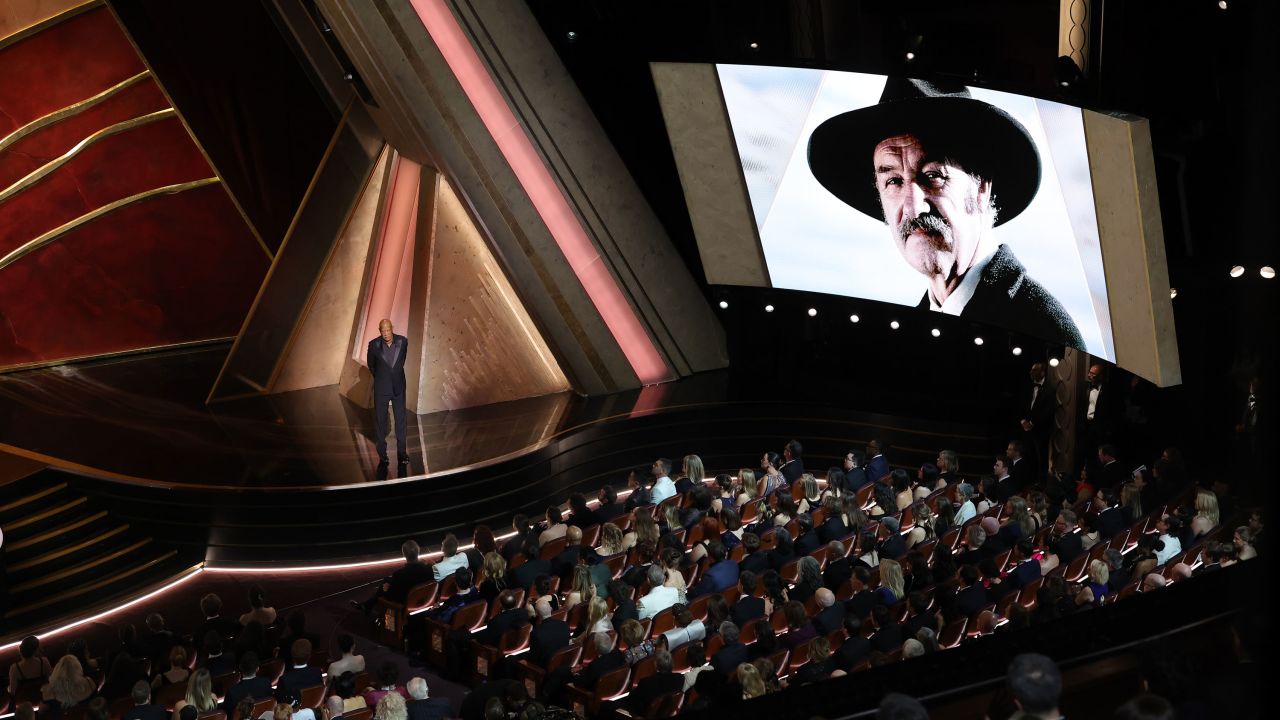 HOLLYWOOD, CALIFORNIA - MARCH 02: Morgan Freeman speaks onstage during the 97th Annual Oscars at Dolby Theatre on March 02, 2025 in Hollywood, California.  (Photo by Kevin Winter/Getty Images)