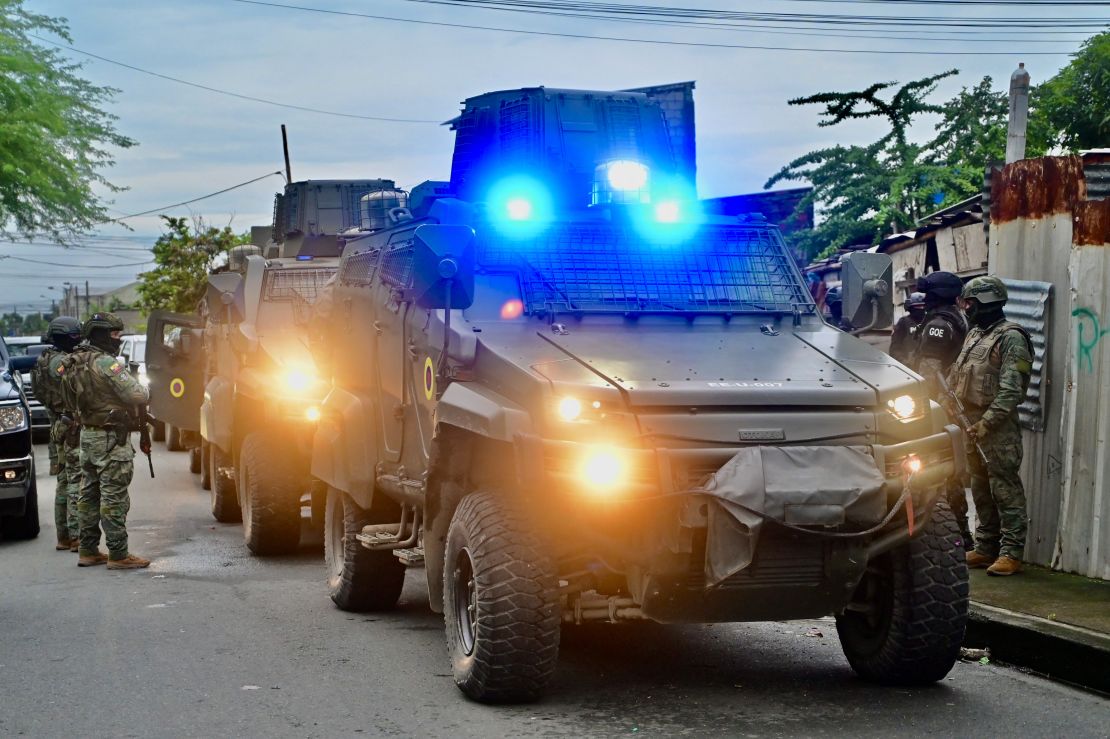 Armoured vehicles are seen during a joint armed forces and national police operation in Duran, Ecuador, on March 6, 2025.