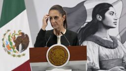 Mexico's President Claudia Sheinbaum gestures during her daily press conference at the National Palace in Mexico City on March 6, 2025. Mexican President Claudia Sheinbaum on Thursday hailed "unprecedented results" from collaboration with the United States, after President Donald Trump suspended most tariffs on her country until April 2. (Photo by Alfredo ESTRELLA / AFP) (Photo by ALFREDO ESTRELLA/AFP via Getty Images) 