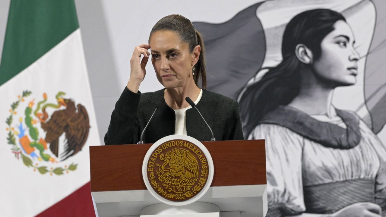 Mexico's President Claudia Sheinbaum gestures during her daily press conference at the National Palace in Mexico City on March 6, 2025. Mexican President Claudia Sheinbaum on Thursday hailed "unprecedented results" from collaboration with the United States, after President Donald Trump suspended most tariffs on her country until April 2. (Photo by Alfredo ESTRELLA / AFP) (Photo by ALFREDO ESTRELLA/AFP via Getty Images)          