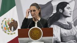 Mexico's President Claudia Sheinbaum gestures during her daily press conference at the National Palace in Mexico City on March 6, 2025. Mexican President Claudia Sheinbaum on Thursday hailed "unprecedented results" from collaboration with the United States, after President Donald Trump suspended most tariffs on her country until April 2. (Photo by Alfredo ESTRELLA / AFP) (Photo by ALFREDO ESTRELLA/AFP via Getty Images)          