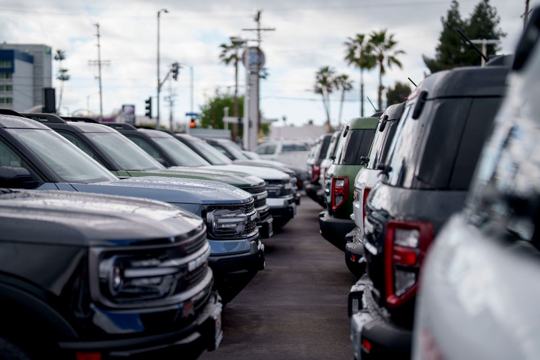 Ford Bronco Sport vehicles at a Ford dealership in Los Angeles, California.