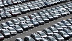 RICHMOND, CALIFORNIA - MARCH 04: In an aerial view, brand new Subaru cars sit in a storage lot at Auto Warehouse Co. on March 04, 2025 in Richmond, California. U.S. tariffs against Mexico, China and Canada went into effect on March 4th and could be as high as 25 percent on all imports. (Photo by Justin Sullivan/Getty Images)