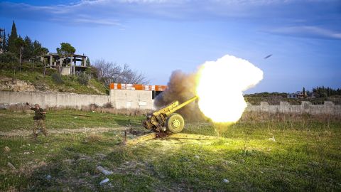 Battles take place between the new Syrian government's Defense Ministry forces and the forces loyal to Bashar Assad on March 7, 2025, in outskirts of Jableh, Latakia countryside, Syria. (Photo by Mohamad Daboul / Middle East Images / Middle East Images via AFP) (Photo by MOHAMAD DABOUL/Middle East Images/AFP via Getty Images)          