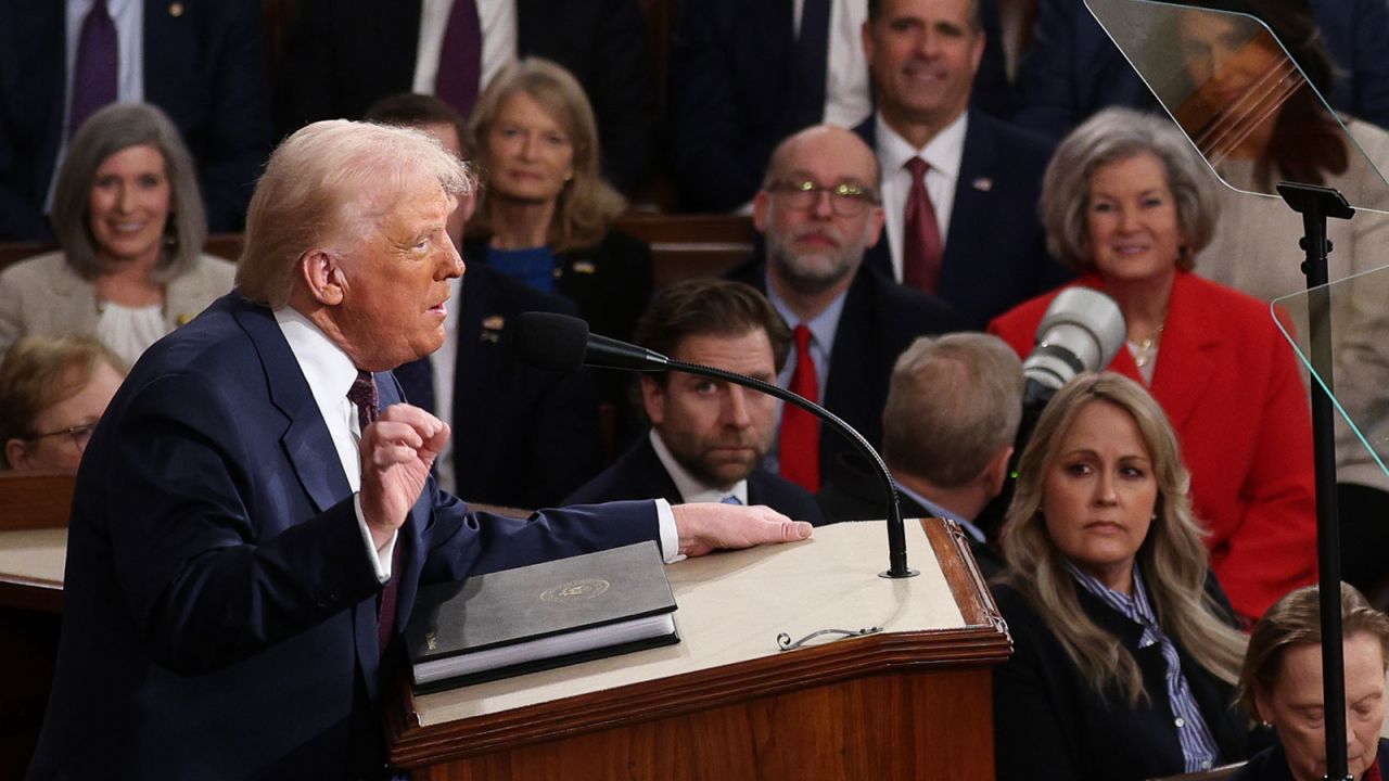 WASHINGTON, DC - MARCH 04: U.S. President Donald Trump addresses a joint session of Congress at the U.S. Capitol on March 04, 2025 in Washington, DC. President Trump was expected to address Congress on his early achievements of his presidency and his upcoming legislative agenda. (Photo by Kayla Bartkowski/Getty Images)