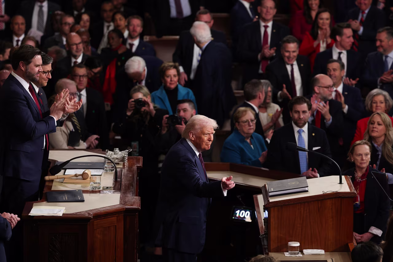 President Donald Trump addresses a joint session of Congress at the US Capitol on Tuesday.