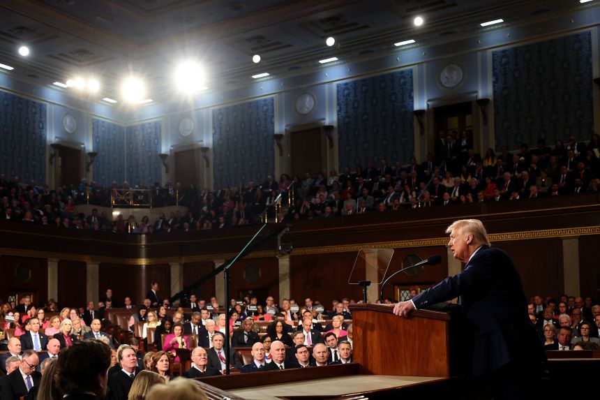 President Donald Trump addresses a joint session of Congress at the US Capitol on March 4.