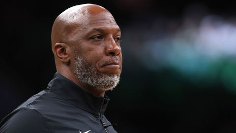 Portland Trail Blazers head coach Chauncey Billups looks on during the second half of a game against the Boston Celtics at TD Garden in March.