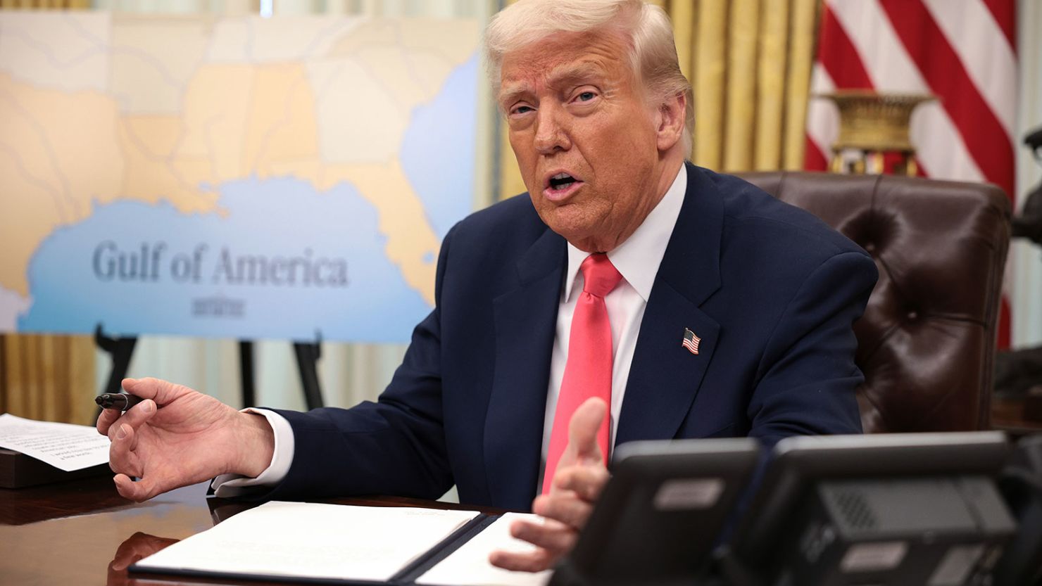 President Donald Trump speaks before signing executive orders in the Oval Office of the White House on March 06, 2025 in Washington, DC.