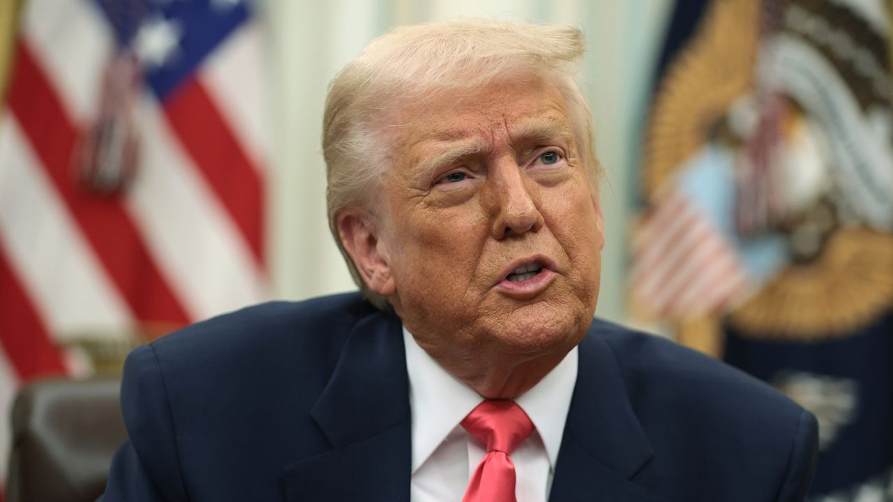 U.S. President Donald Trump speaks as he signs executive orders in the Oval Office of the White House on March 06, 2025 in Washington, DC. President Trump signed a series of executive orders, including lifting 25% tariffs for all goods compliant under USMCA trade agreement, terminating the security clearances of those who work at the law firm Perkins Coie, combating drug trafficking at the northern border as well as announcing a $20 billion investment by shipping giant CMA CGM for U.S. infrastructure and jobs.