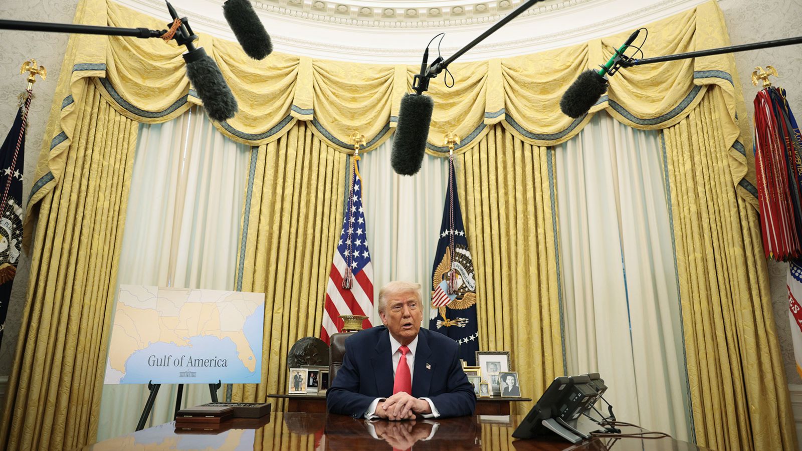 President Donald Trump speaks as he signs executive orders in the Oval Office of the White House on March 6, 2025 in Washington, DC.