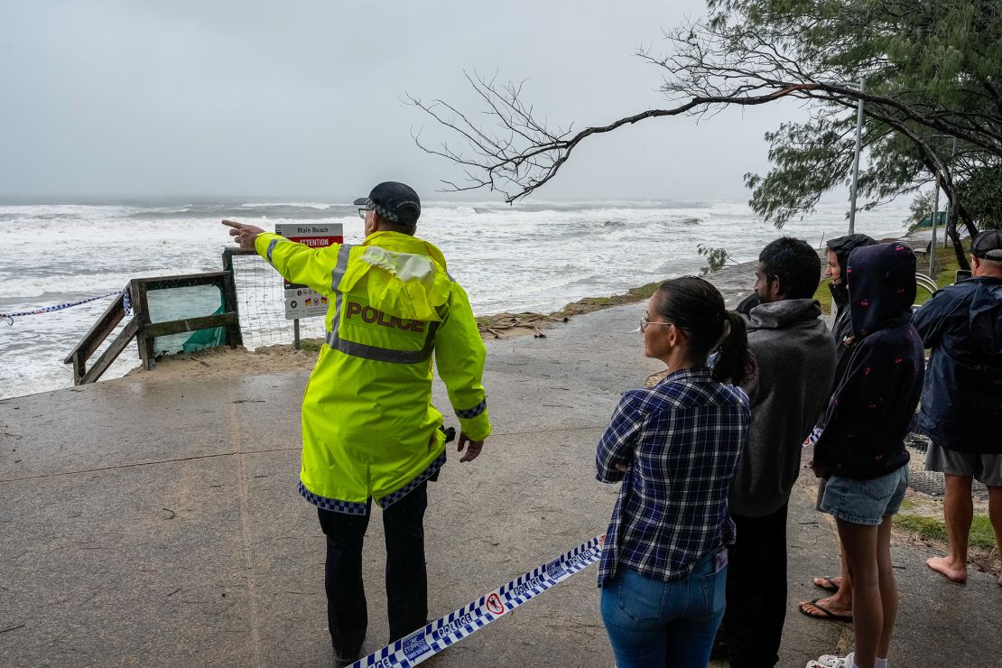 A police officer patrols the beach on the Gold Coast on March 7, 2025.