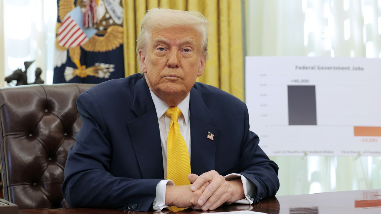 WASHINGTON, DC - MARCH 07: U.S. President Donald Trump delivers remarks on the jobs report from the Oval Office at the White House on March 07, 2025 in Washington, DC. The U.S. economy added 151,000 jobs, with the unemployment rate rising slightly to 4.1%, according to the Bureau of Labor Statistics. (Photo by Anna Moneymaker/Getty Images)