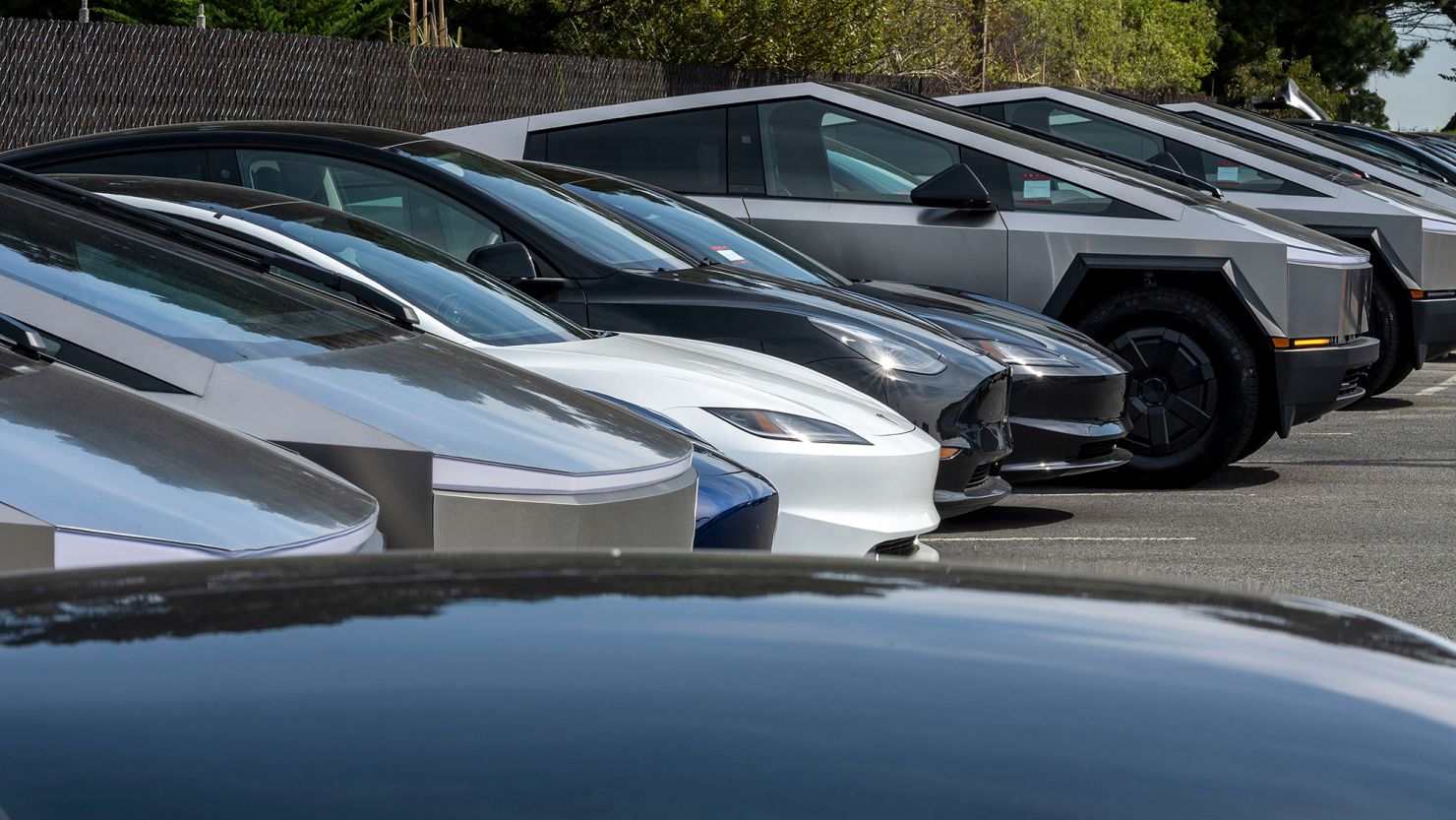 Vehicles at a Tesla store in Colma, California. The company reported the biggest sales drop in its  history Wednesday.