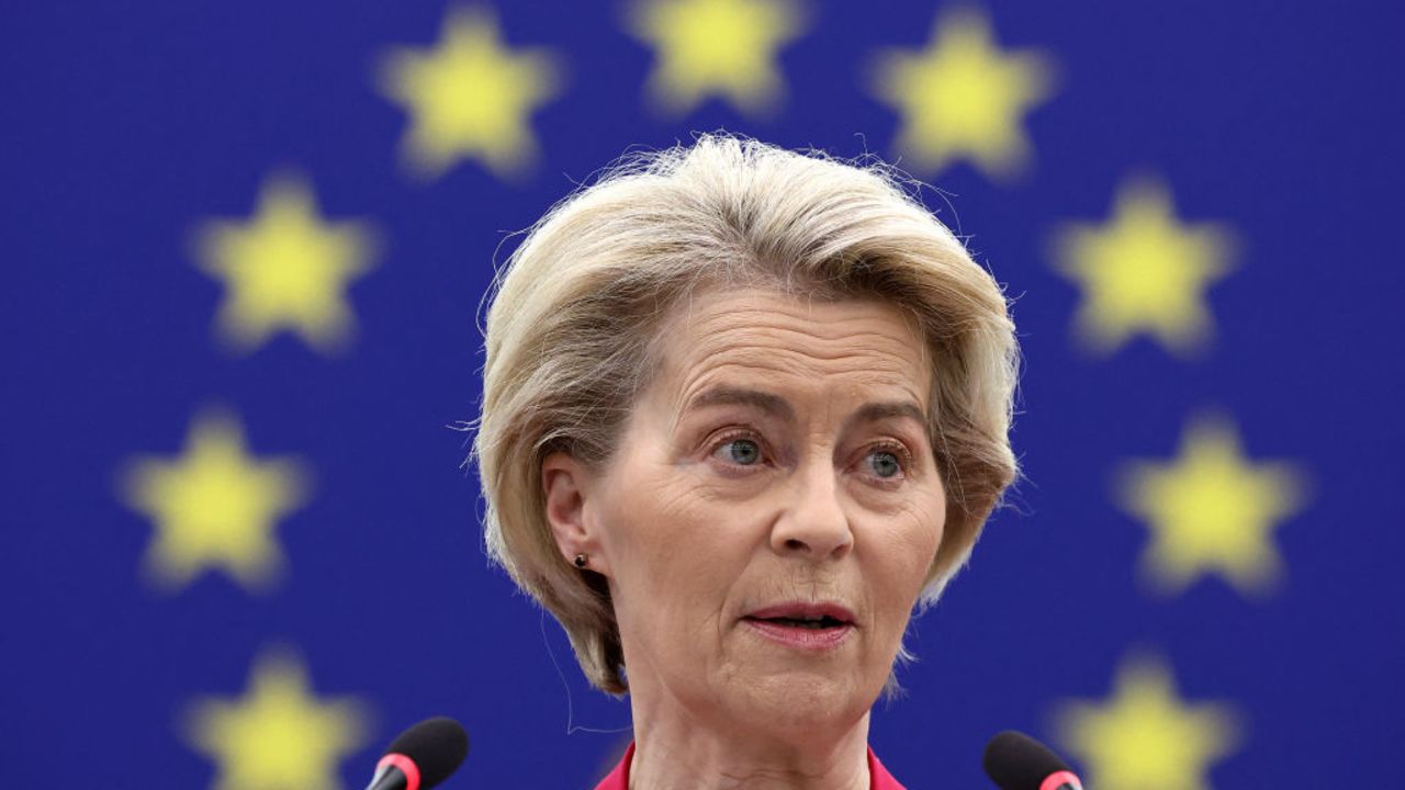 President of the European Commission Ursula von der Leyen speaks during a debate on urgent decisive steps and unwavering  for Ukraine, as part of a plenary session at the European Parliament, in Strasbourg, eastern , on March 11, 2025. (Photo by FREDERICK FLORIN / AFP) (Photo by FREDERICK FLORIN/AFP via Getty Images)          