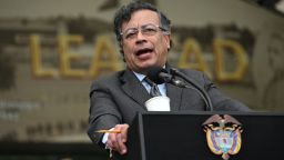 Colombia's President Gustavo Petro delivers a speech in front of Colombia's new Minister of Defense, General Pedro Sanchez (out of frame), during a troop recognition ceremony at the Jose Maria Cordova Military Cadet School in Bogota on March 11, 2025. (Photo by RAUL ARBOLEDA / AFP) (Photo by RAUL ARBOLEDA/AFP via Getty Images)          