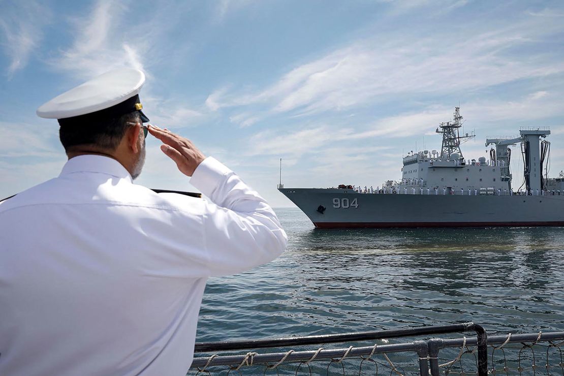 An unidentified naval officer attending joint military training between Iran, Russia and China in the Gulf of Oman.