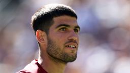 Carlos Alcaraz during his match against Quentin Halys during the BNP Paribas Open at Indian Wells Tennis Garden in Indian Wells, California, on March 8, 2025.