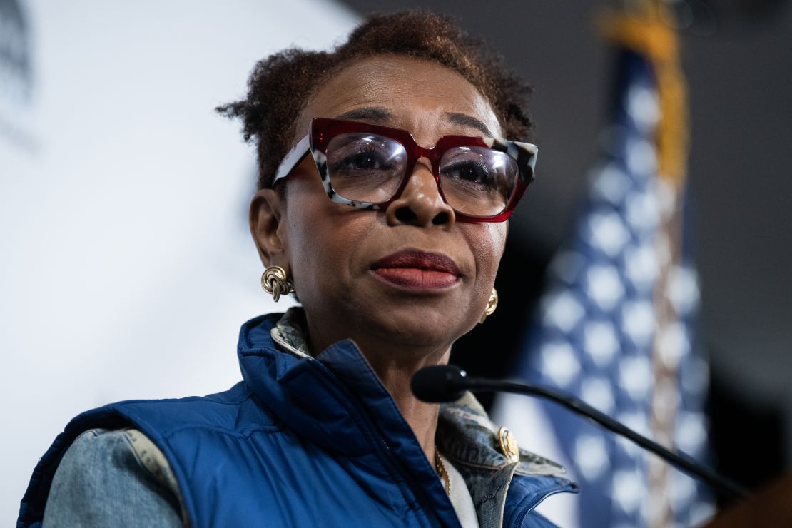 Rep. Yvette Clarke speaks at a news conference with members of the Congressional Black Caucus in March.