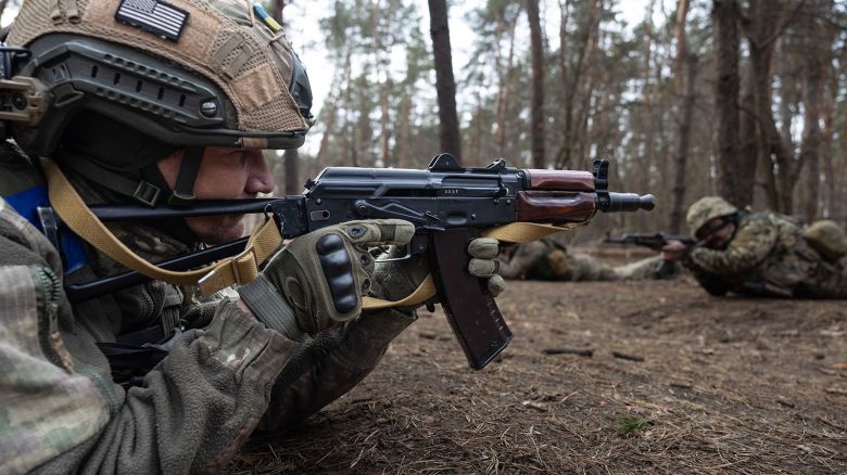 A newly recruited Ukrainian soldier with the 33rd Separate Mechanized Brigade practices shooting and reloading his gun during military training in Dnipropetrovsk, Ukraine on March 13, 2025.