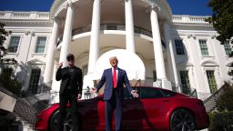 WASHINGTON, DC - MARCH 11: U.S. President Donald Trump and White House Senior Advisor, Tesla and SpaceX CEO Elon Musk deliver remarks next to a Tesla Model S on the South Lawn of the White House on March 11, 2025 in Washington, DC. Trump spoke out against calls for a boycott of Elon Musk’s companies and said he would purchase a Tesla vehicle in what he calls a ‘show of confidence and ’ for Elon Musk. (Photo by Andrew Harnik/Getty Images)