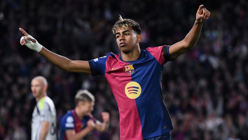 Lamine Yamal: Barcelona teenager scores stunning Champions League goal to make history