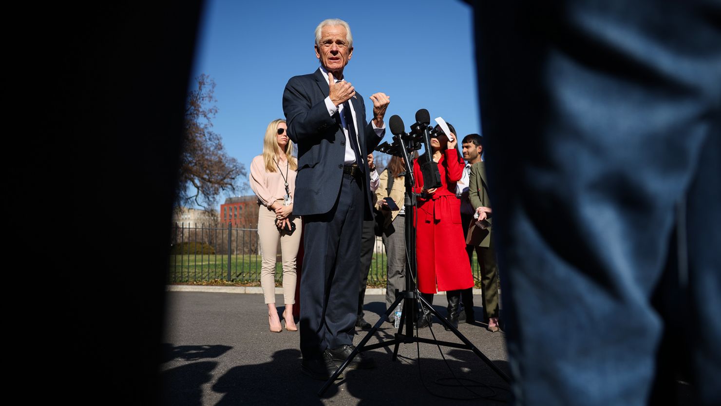 Trump administration trade adviser Peter Navarro speaks to press outside the White House earlier this month.