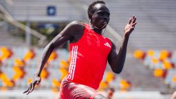 Australia's Gout Gout competes in the men's 200m heats during the Queensland State Championships in Brisbane on March 16, 2025. (Photo by Patrick HAMILTON / AFP) / -- IMAGE RESTRICTED TO EDITORIAL USE - STRICTLY NO COMMERCIAL USE -- (Photo by PATRICK HAMILTON/AFP /AFP via Getty Images)          