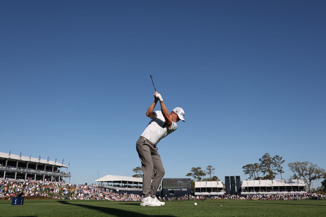 Justin Thomas tees off at the 17th hole during the first round.