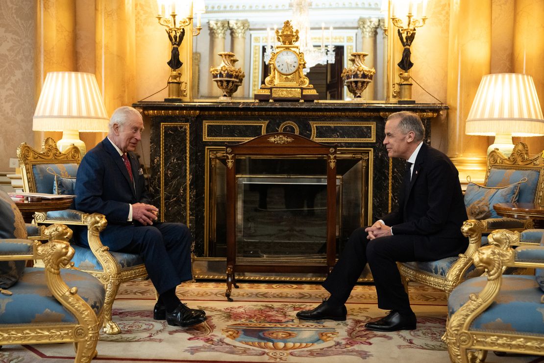 King Charles III holds an audience with the Prime Minister of Canada Mark Carney at Buckingham Palace on March 17, 2025.