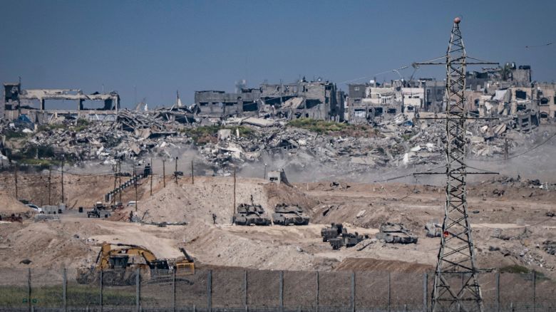 A general view of the destruction in Gaza seen from the border between Israel and Gaza on March 8, 2025.