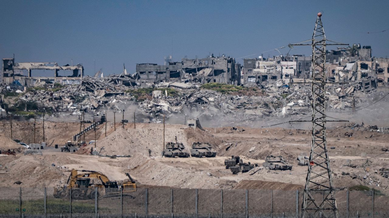 A general view of the destruction in Gaza seen from the border between Israel and Gaza on March 8, 2025.