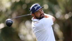 PONTE VEDRA BEACH, FLORIDA - MARCH 15: J.J. Spaun of the United States plays his shot from the seventh tee during the third round of THE PLAYERS Championship on the Stadium Course at TPC Sawgrass on March 15, 2025 in Ponte Vedra Beach, Florida. (Photo by Richard Heathcote/Getty Images)