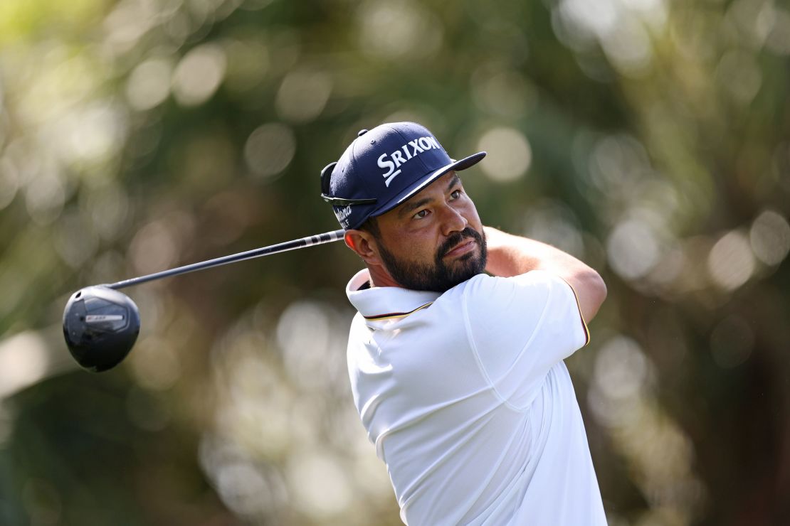 Spaun tees off during the third round.