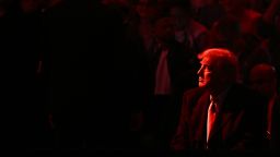 TOPSHOT - US President Donald Trump attends the men's NCAA wrestling competition at the Wells Fargo Center in Philadelphia, Pennsylvania, on March 22, 2025. (Photo by Brendan SMIALOWSKI / AFP) (Photo by BRENDAN SMIALOWSKI/AFP via Getty Images)          