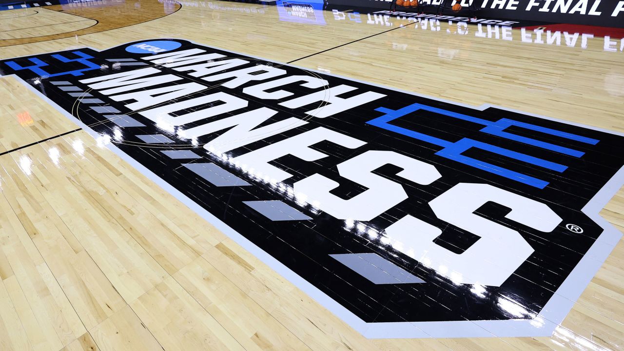 PROVIDENCE, RHODE ISLAND - MARCH 19: The March Madness logo is pictured at Amica Mutual Pavillion during Practice Day ahead of the NCAA Men's Basketball Tournament on March 19, 2025 in Providence, Rhode Island. (Photo by Emilee Chinn/Getty Images)