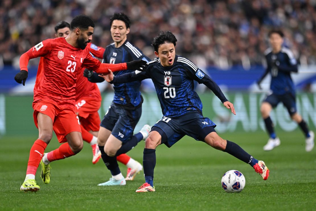 Kubo (No. 20) scored a goal as Japan beat Bahrain.