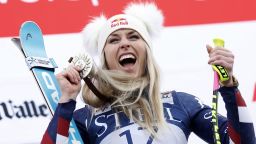 SUN VALLEY, USA - MARCH 23: Lindsey Vonn of Team United States takes 2nd place during the Audi FIS Alpine Ski World Cup Men's and Women's Super G on March 23, 2025 in Sun Valley, USA. (Photo by Alexis Boichard/Agence Zoom/Getty Images)